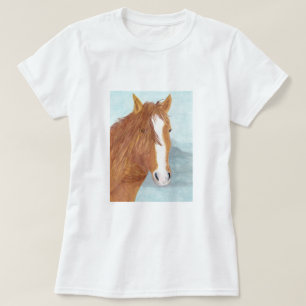 Camiseta Lago de Montanha Azul Marrom de Cavalo Selvagem -