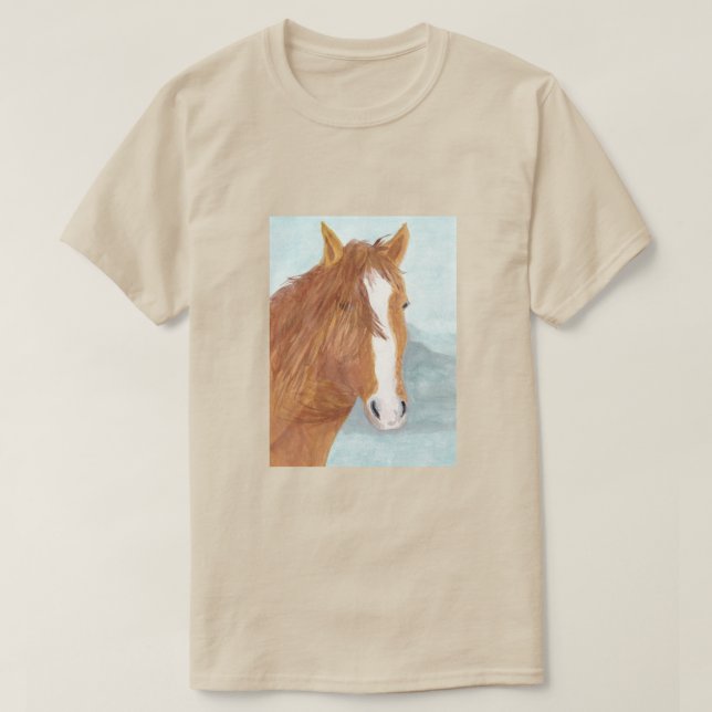 Camiseta Lago de Montanha Azul Marrom de Cavalo Selvagem -  (Frente do Design)