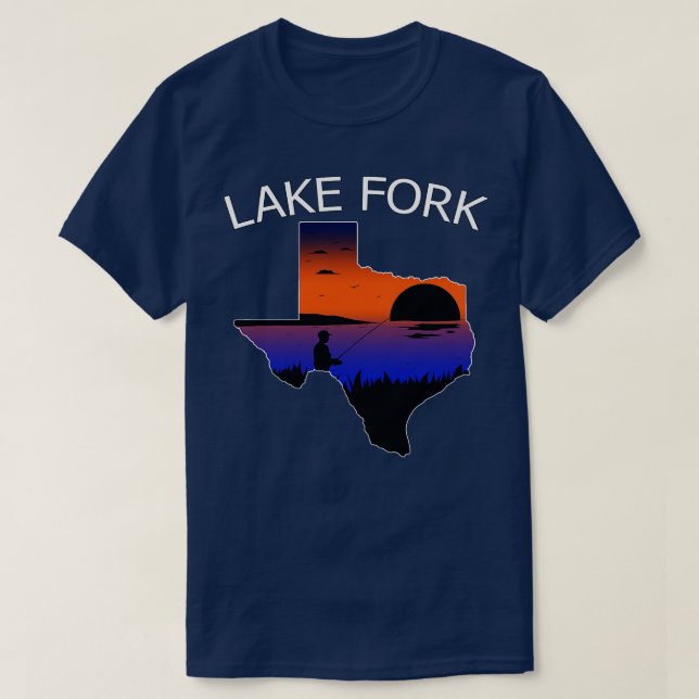 Camiseta Lago Fork Reservoir Texas Pescador pescando em Sun (Frente do Design)