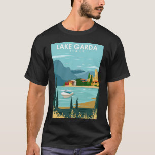 Camiseta Lago Garda Itália Vintage Posto Retro-Viagem mínim