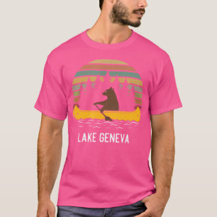 Camiseta Lago Genebra Vintage Retro Sunset Bear Canoagem Ou