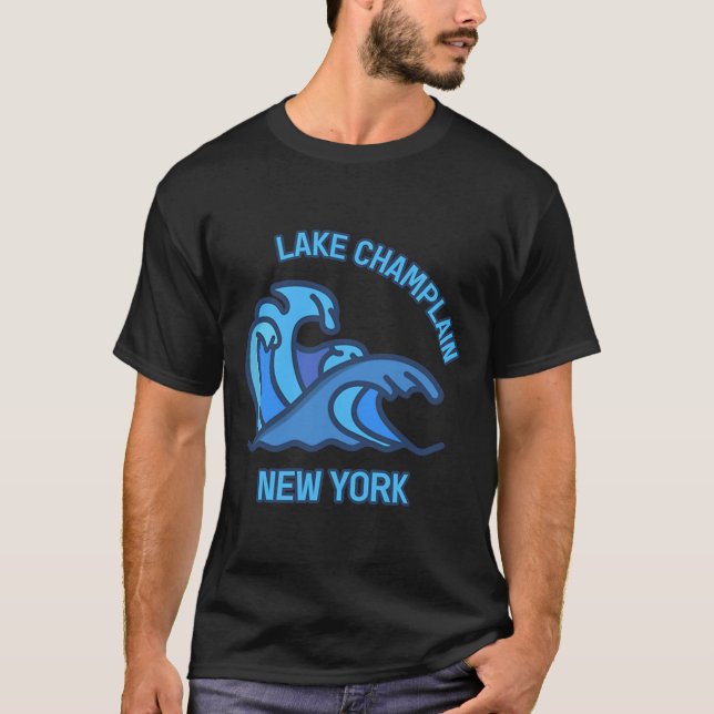 Camiseta Lago Graphic Champlain New York Pocket Wave Souven (Frente)