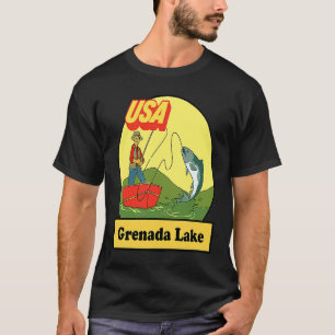 Camiseta Lago Grenada Mississippi EUA Pesca Retro
