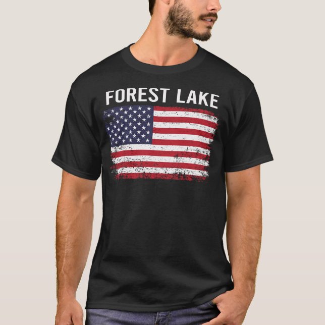 Camiseta Lago Grunge American Flag Forest (Frente)