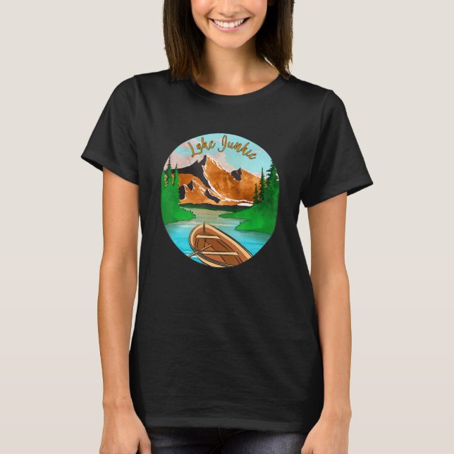 Camiseta Lago Junkie Retro Mountain River Camper Gra (Frente)