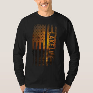 Camiseta Lago Life American Flag Dock Sunset Wakeboarder Po