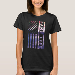 Camiseta Lago Life American Flag Dock Sunset Wakeboarder Po