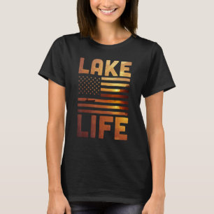 Camiseta Lago Life Pescador Sunset American Flag Bass Fish