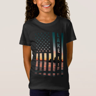 Camiseta Lago Life Pescador Sunset American Flag Bass Fish