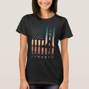Camiseta Lago Life Pescador Sunset American Flag Bass Fish
