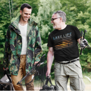 Camiseta Lago Life Pescador Sunset American Flag Bass Fish