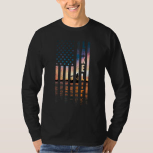 Camiseta Lago Life Pescador Sunset American Flag Bass Fish