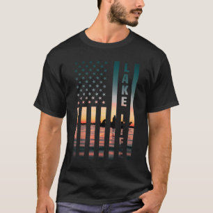 Camiseta Lago Life Pescador Sunset American Flag Bass Fish