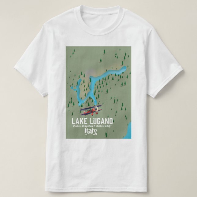 Camiseta Lago Lugano Itália - poster de viagens Suiça (Frente do Design)