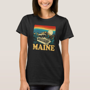 Camiseta Lago Maine Vintage Retro Sunset Pontoon Boat