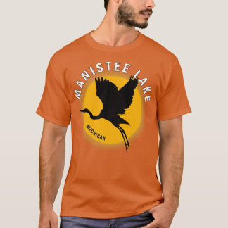 Camiseta Lago Manistee em Michigan Heron Sunrise
