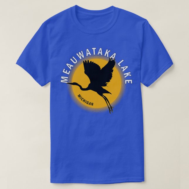 Camiseta Lago Meauwataka em Michigan Heron Sunrise (Frente do Design)