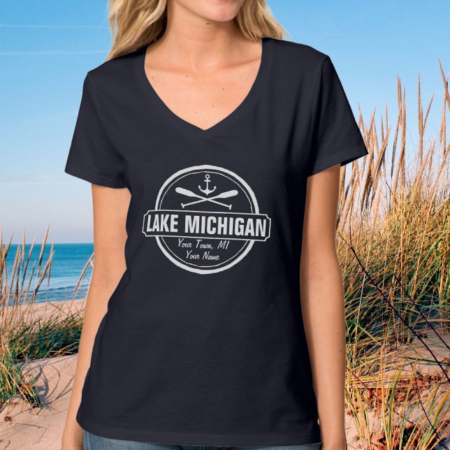 Camiseta Lago Michigan, cidade personalizada, nome, âncora, (Criador carregado)