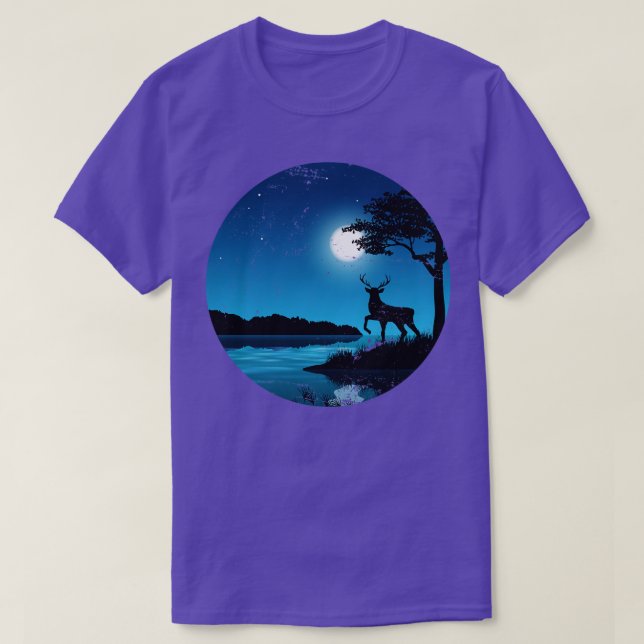 Camiseta Lago Moonlight Camping Deer Hunting (Frente do Design)