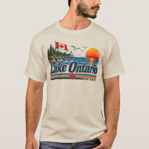 Camiseta Lago Ontário Est. 1615 Pôr do Sol Vintage