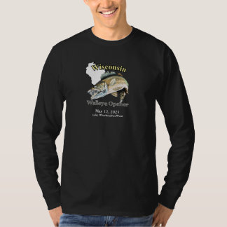 Camiseta Lago Personalizado/Data em Wisconsin Walleye Opene