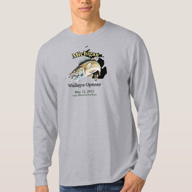 Camiseta Lago Personalizado e Data Michigan Walleye Opener (Frente)
