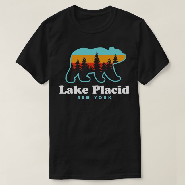Camiseta Lago Plácido NY Adirondacks New York Bear (Frente do Design)