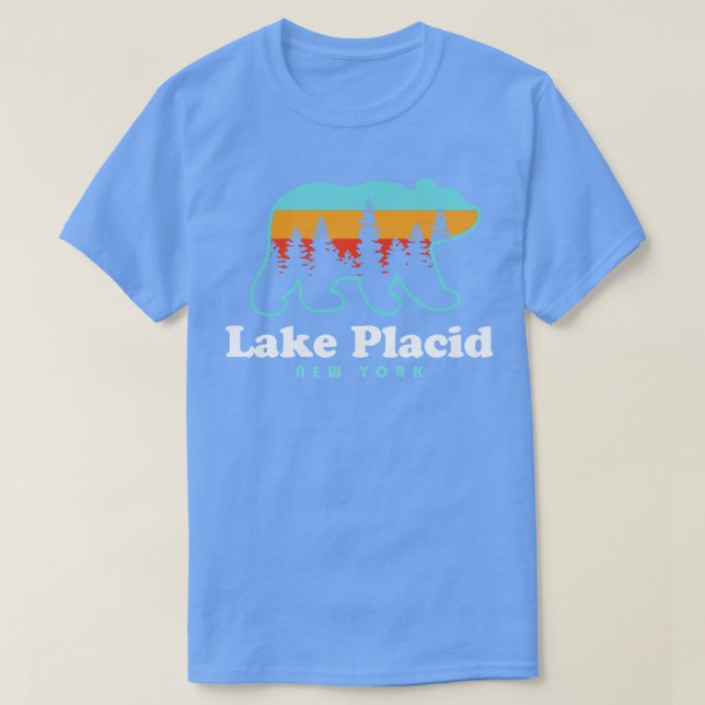 Camiseta Lago Plácido NY Adirondacks New York Bear (Frente do Design)