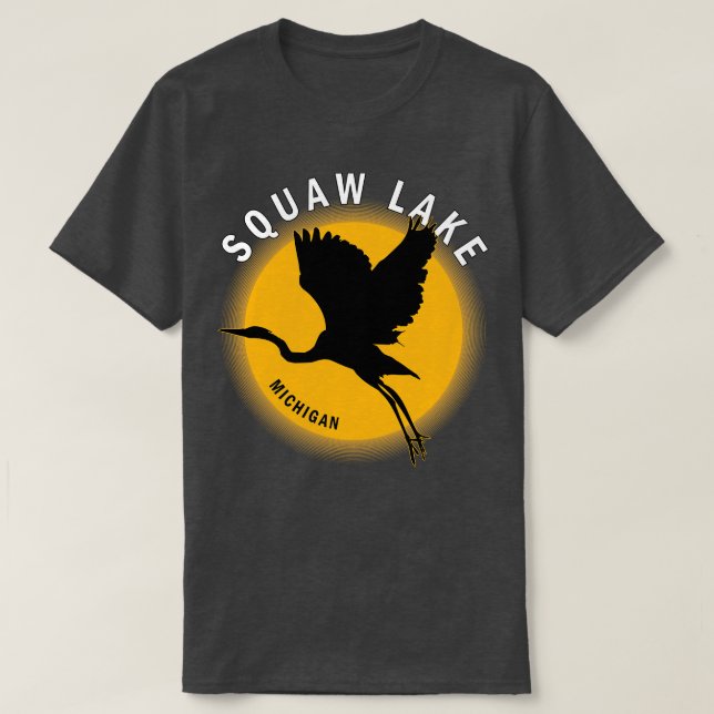 Camiseta Lago Squaw em Michigan Heron Sunrise (Frente do Design)