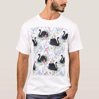 Camiseta Lago Swan: Padrão de Pastel de Aquarela.