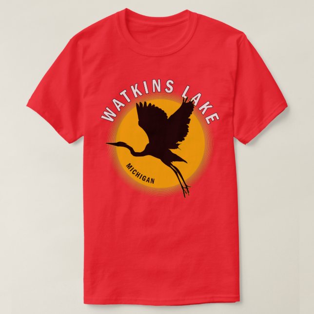 Camiseta Lago Watkins em Michigan Heron Sunrise (Frente do Design)