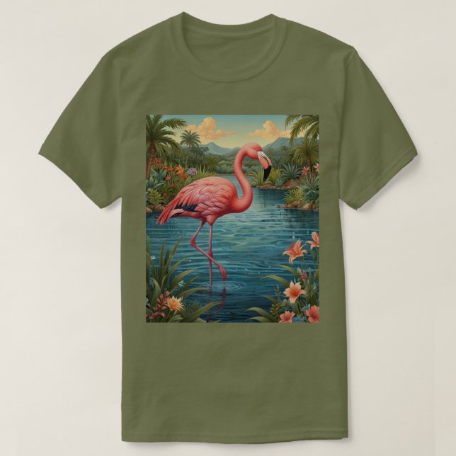 Camiseta Lagoa Elegante do Paraíso Tropical Rosa flamingo (Frente do Design)