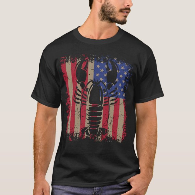 Camiseta Lagosta Cozinhar de marisco dos EUA Bandeira Ameri (Frente)
