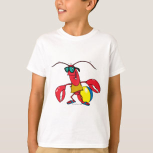 Camiseta lagosta de desenho animado indo para a praia engra