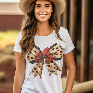 Camiseta Lagosta e Arco de Coquetes de Impressão Leopardo