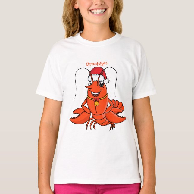 Camiseta Lagosta feliz e bonita vestindo o desenho animado  (Frente)