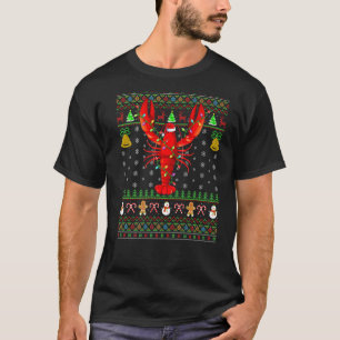 Camiseta Lagosta Peixe   Natal Chapéu de Papai Noel Lagosta