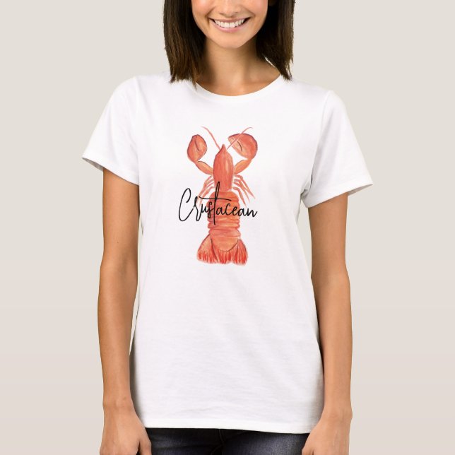 Camiseta Lagosta Pintada à Mão Crustáceo Lagostim  (Frente)