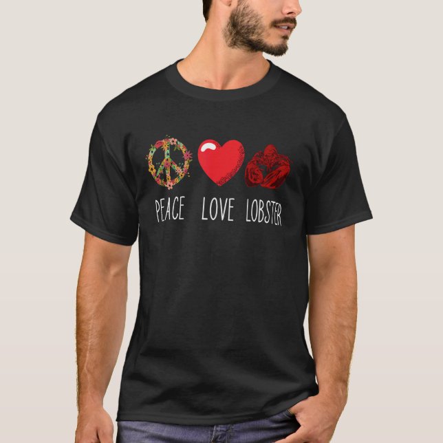 Camiseta Lagosta Vermelha Adora Paz Coração Marisco Peitos (Frente)