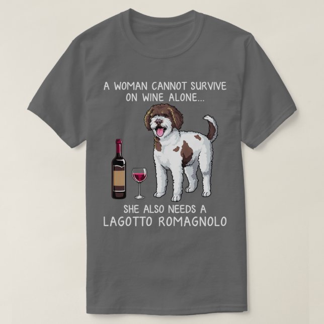 Camiseta Lagotto Romagnolo e vinho Cão Engraçado (Frente do Design)