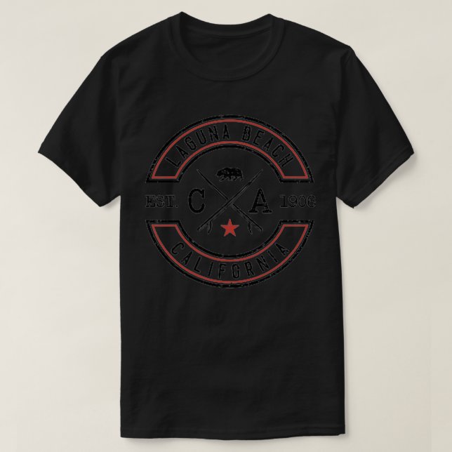 Camiseta Laguna Beach California CA Retro Surfer Front Back (Frente do Design)