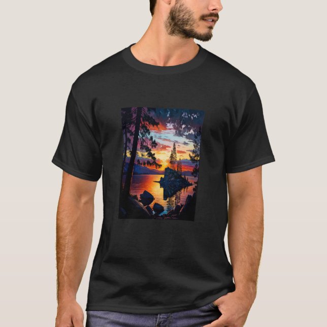 Camiseta Lake Fishing Adventure Lake Tahoe Landscape Painti (Frente)