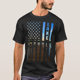 Camiseta Lake Life American Flag Dock Sunset Power Boat Wak