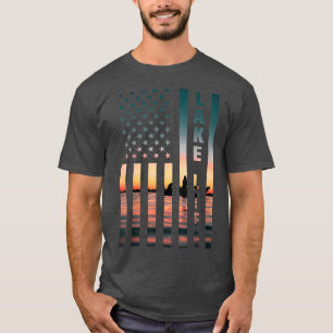 Camiseta Lake Life Fisherman Sunset American Flag Bass Fish