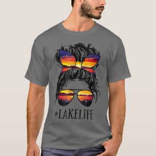 Camiseta Lake Life Messy Bun Girls Mulheres Mãe Mãe Avó