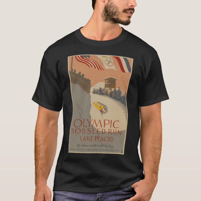 Camiseta Lake Placid Adirondacks Vintage Bobsled (Frente)