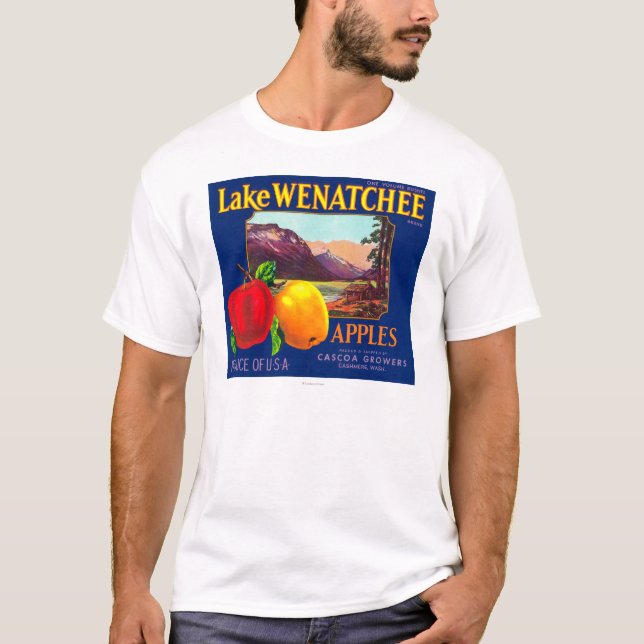 Camiseta Lake Wenatchee Apple Label (azul) - Cashmere, WA (Frente)