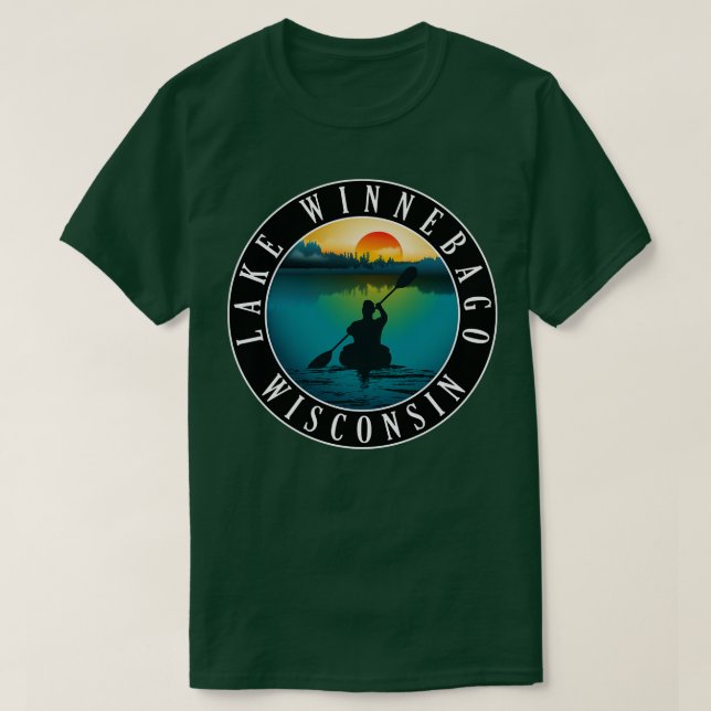 Camiseta Lake Winnebago Wisconsin Kayaking (Frente do Design)