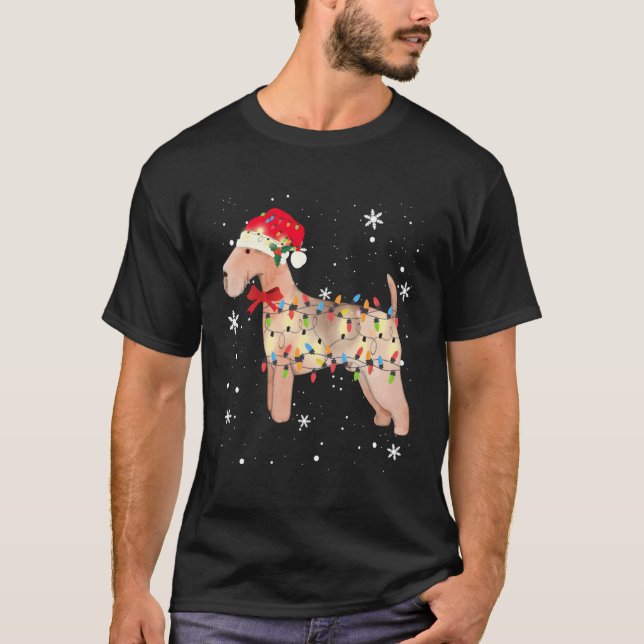 Camiseta Lakeland Terrier Cachorro Natal Leve Xmas Pai Mãe (Frente)