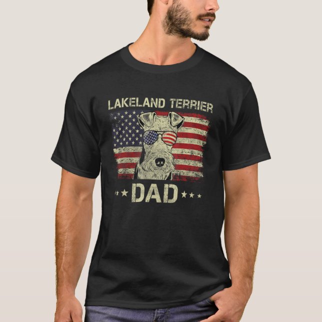 Camiseta Lakeland Terrier Dad Dog  American Flag 4th Of Jul (Frente)